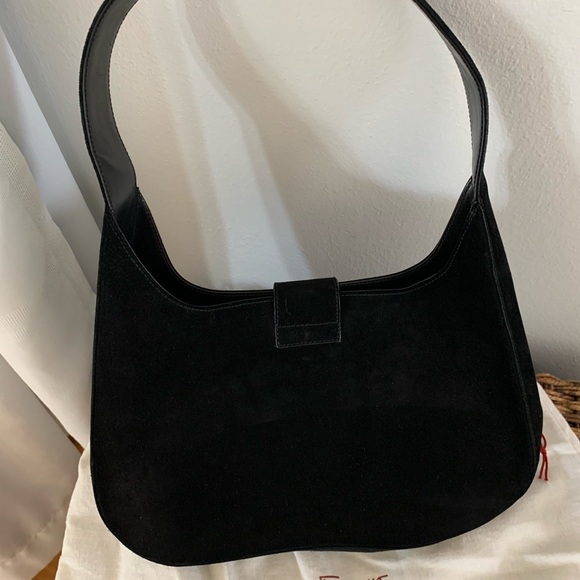 Salvatore Ferragamo Small Black Suede Gancini Single-strap Shoulder Bag EUC - Picture 2 of 8